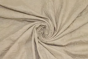 Khaki Floral Embroidered Italian Linen
