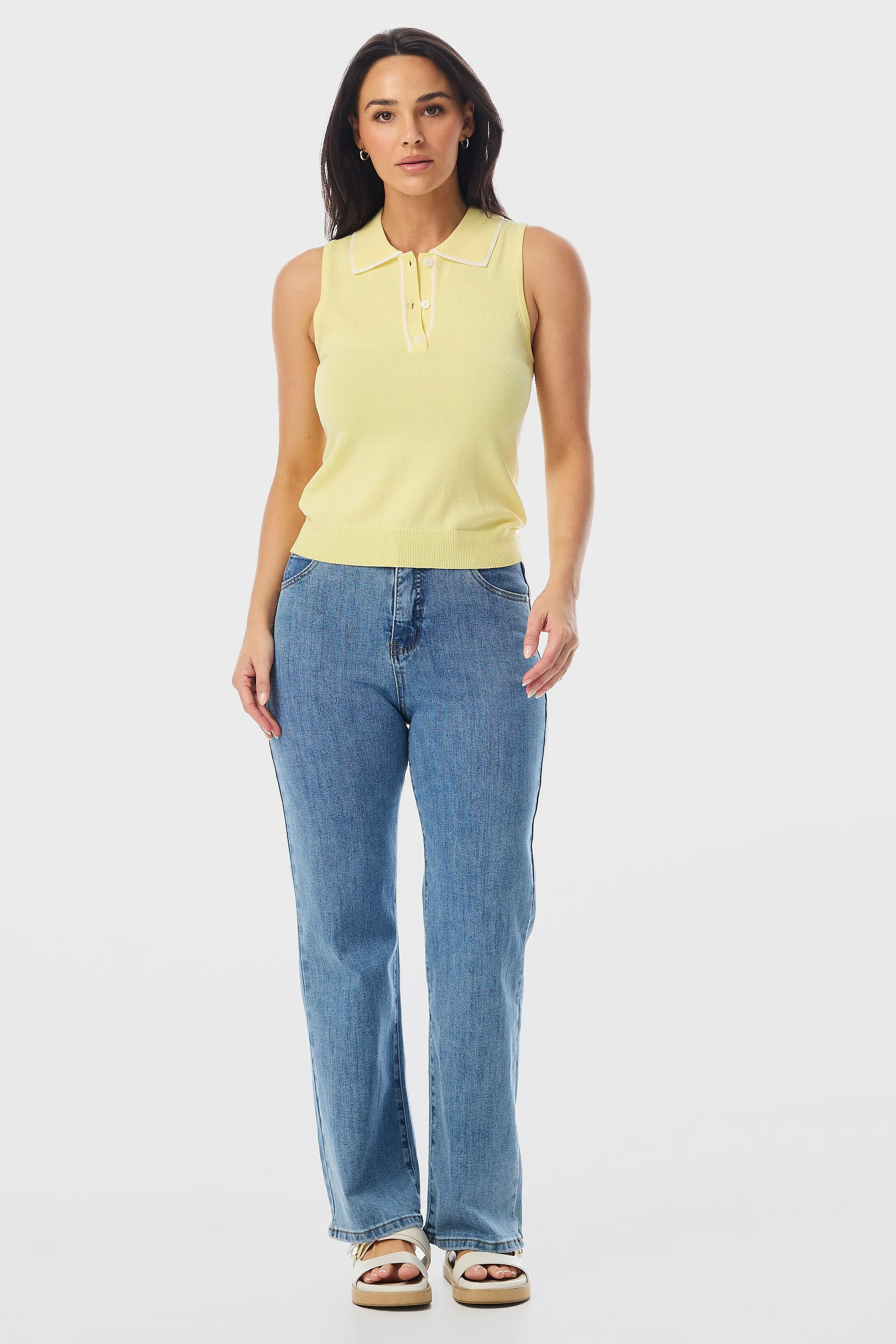 Knit Polo Tank - Limoncello