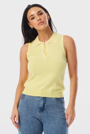 Knit Polo Tank - Limoncello