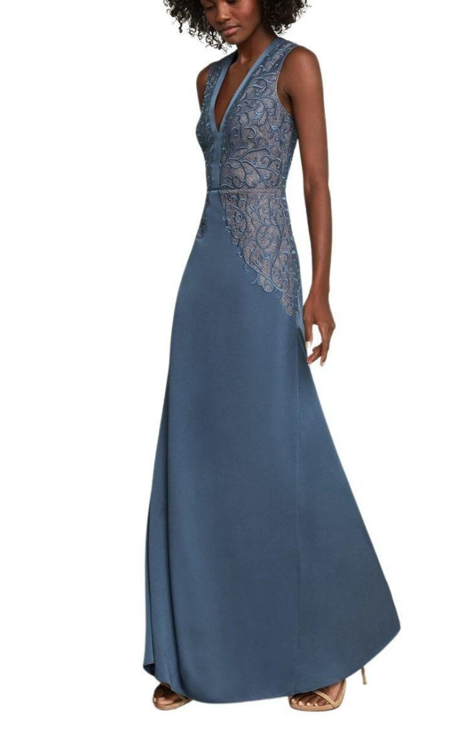 Lace Embroidered Satin Gown