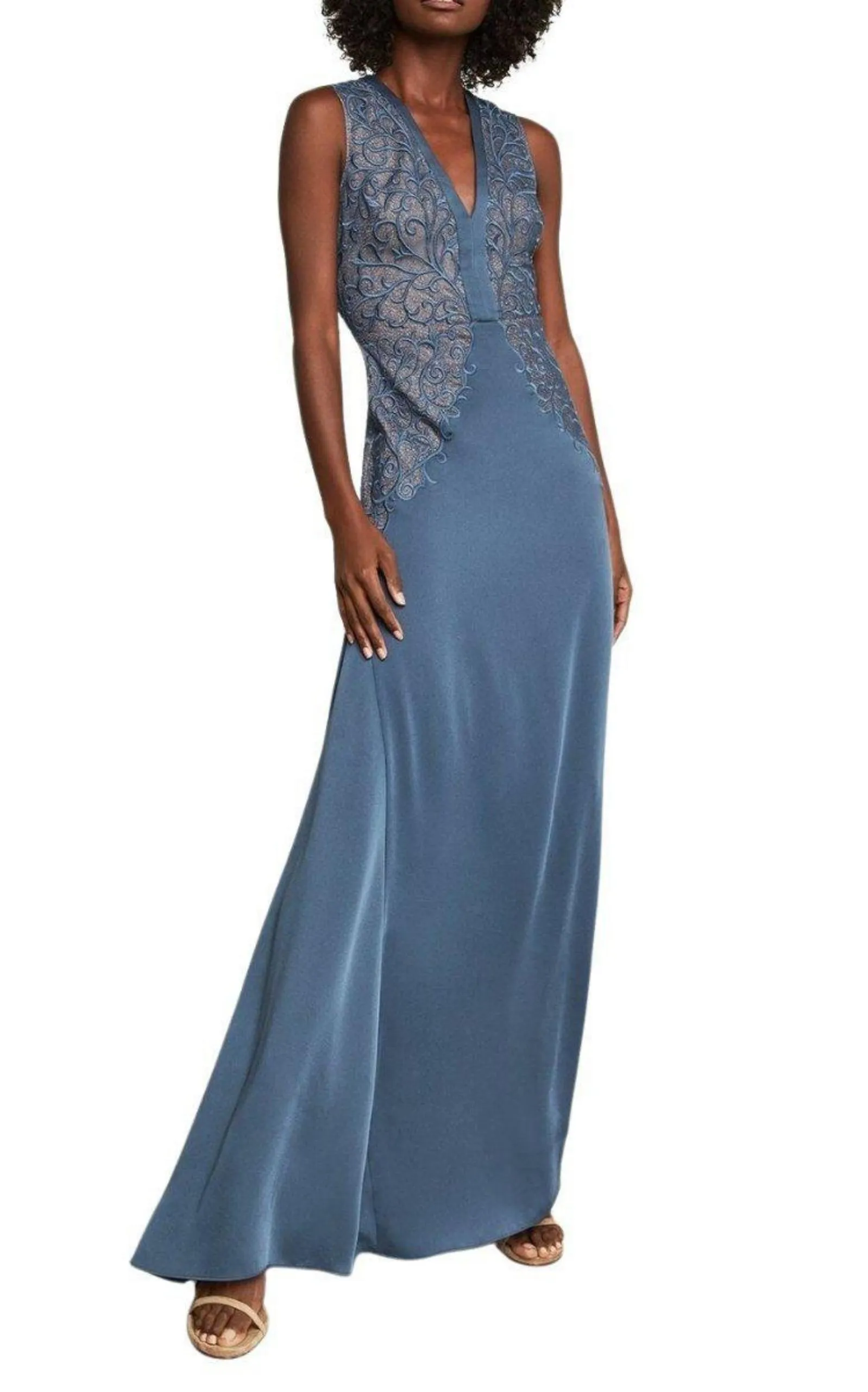 Lace Embroidered Satin Gown