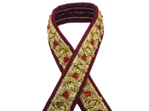 Maroon Golden Fancy Stone Work Studded Embroidered Border