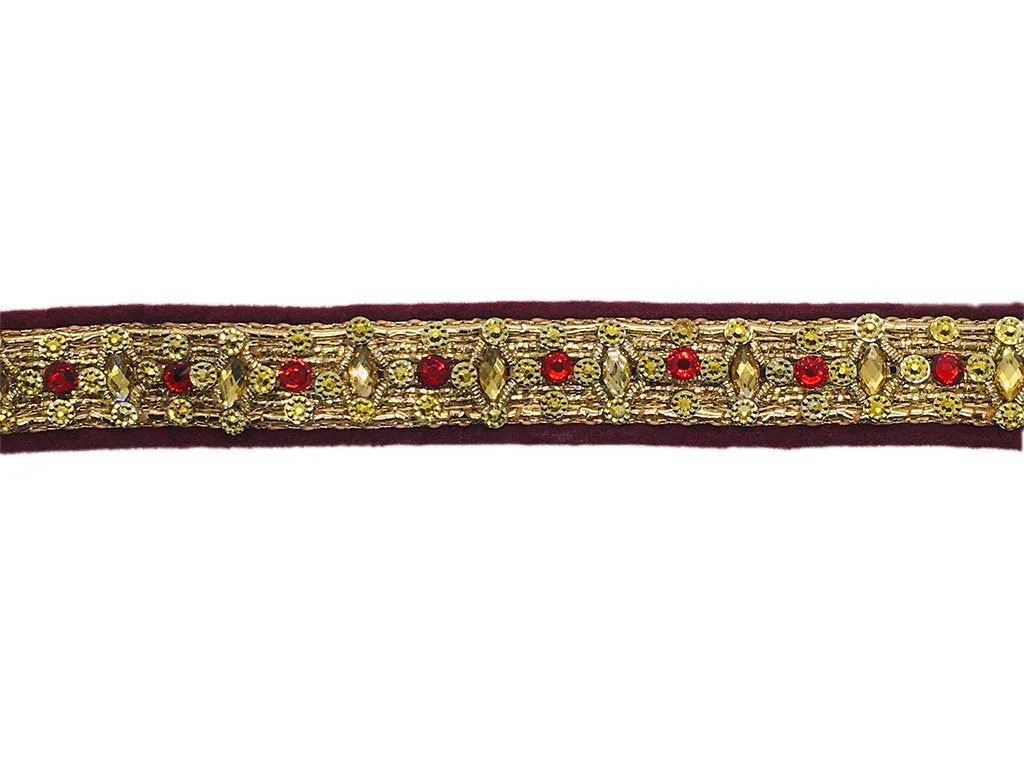 Maroon Golden Fancy Stone Work Studded Embroidered Border