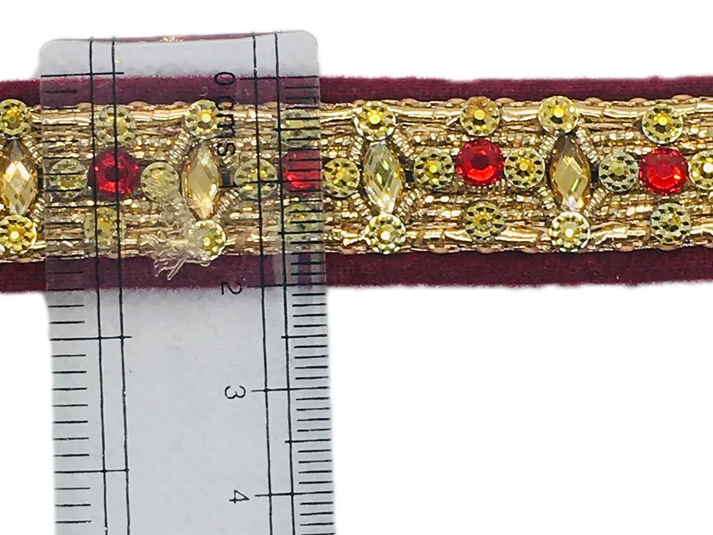 Maroon Golden Fancy Stone Work Studded Embroidered Border