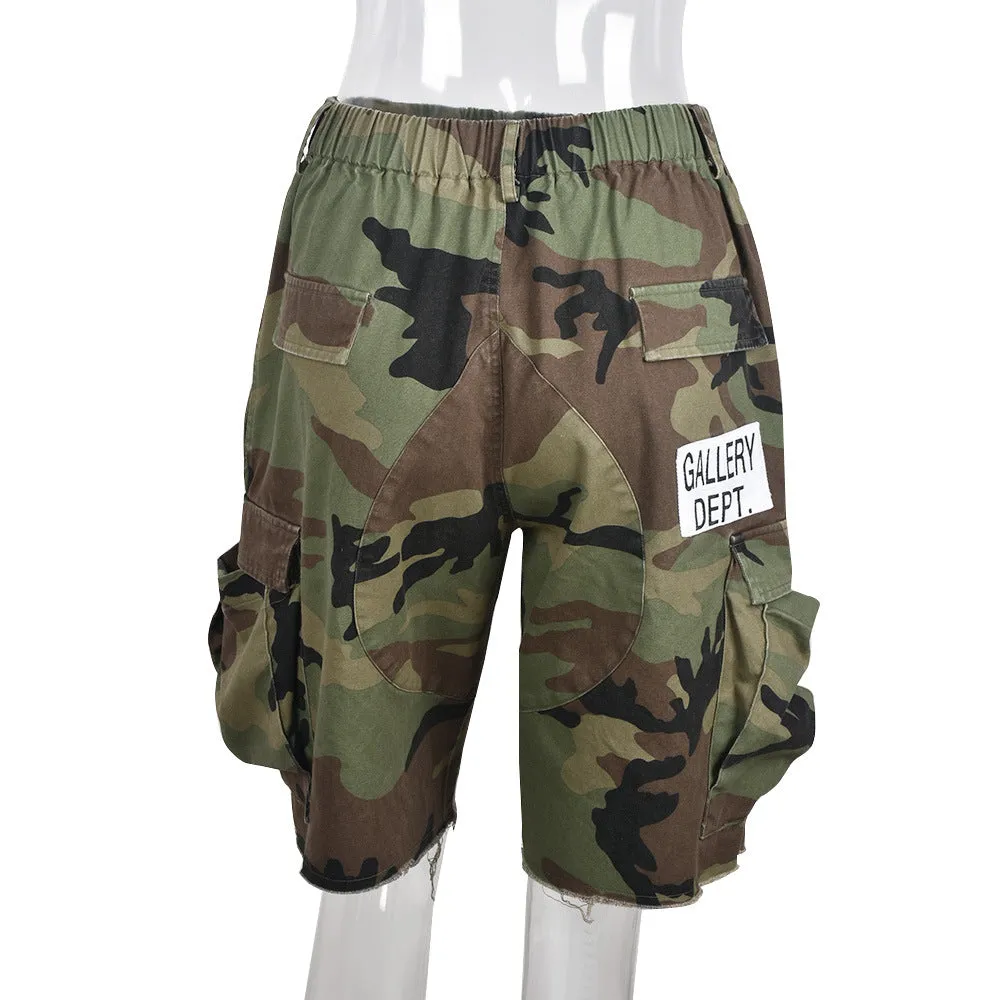 MB FASHION Camo Cargo Shorts with Elastic Waistband 6495LY