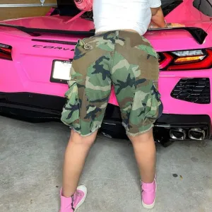 MB FASHION Camo Cargo Shorts with Elastic Waistband 6495LY