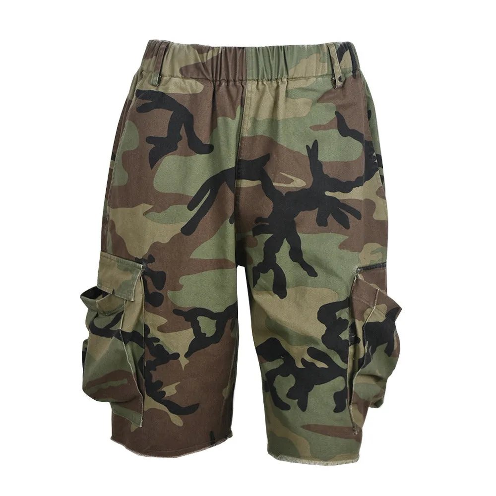 MB FASHION Camo Cargo Shorts with Elastic Waistband 6495LY