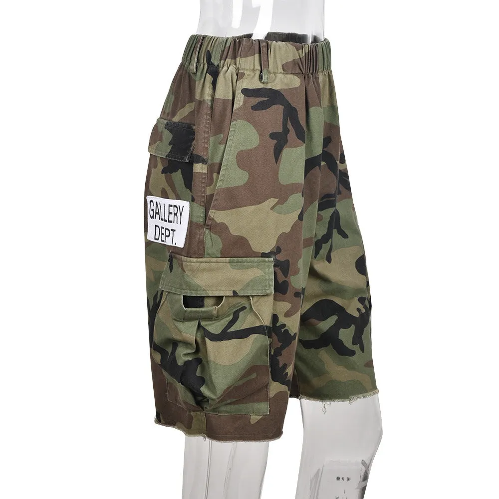 MB FASHION Camo Cargo Shorts with Elastic Waistband 6495LY