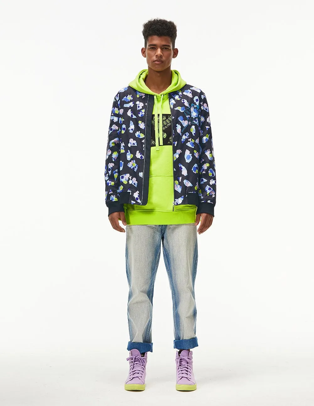Men Floral Printed Baseball Jacket