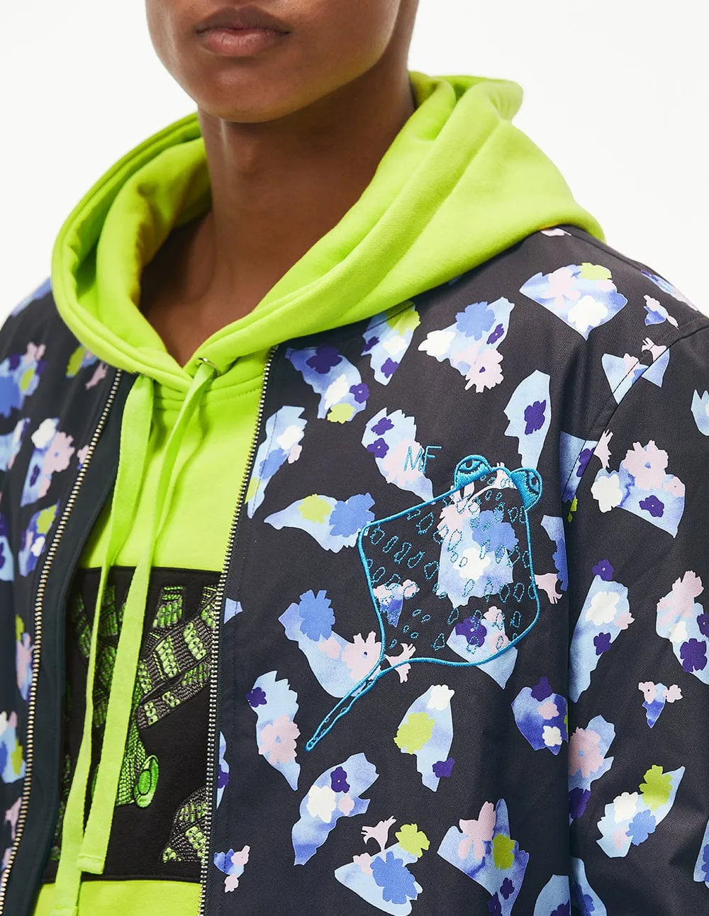 Men Floral Printed Baseball Jacket