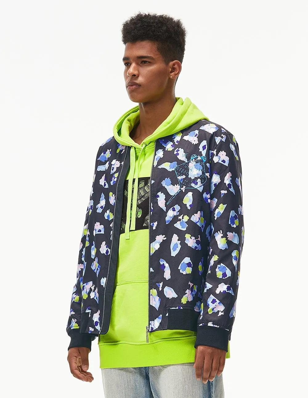 Men Floral Printed Baseball Jacket