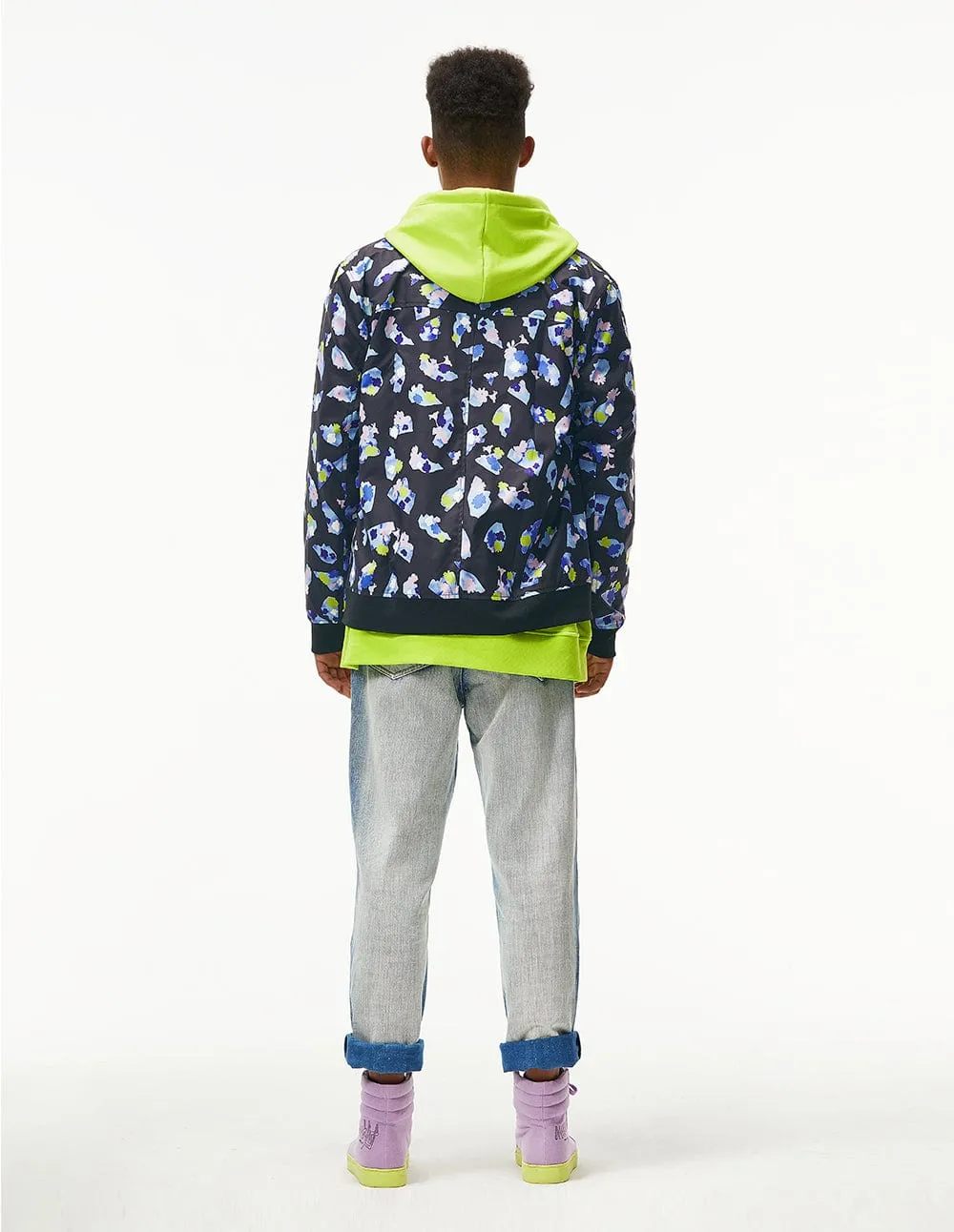 Men Floral Printed Baseball Jacket