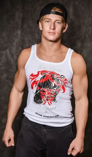 Men's Red Bear White Muscle Shirt