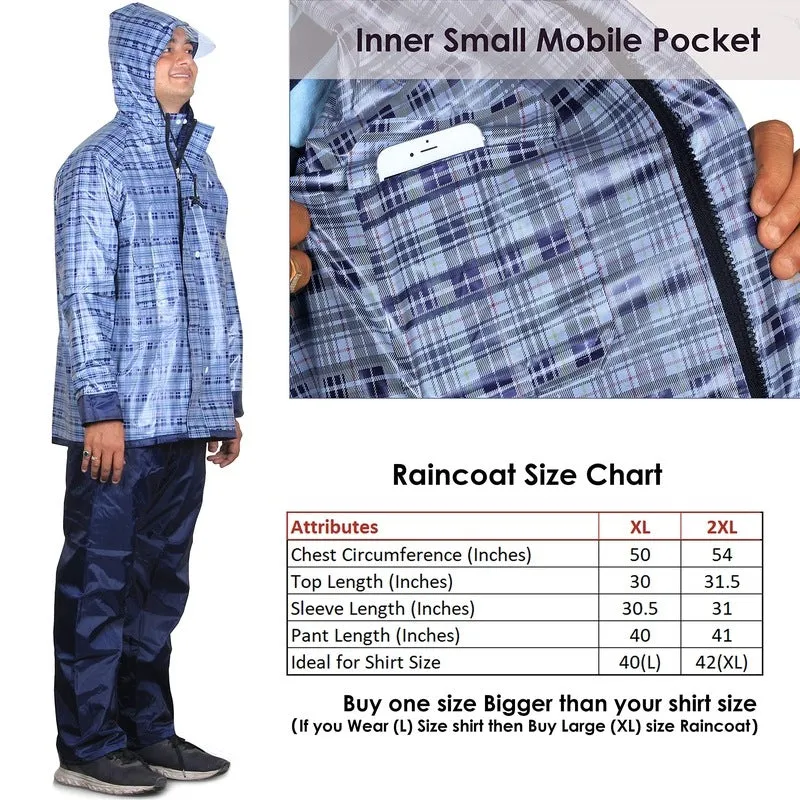 Men's Reversible Waterproof Raincoat - Hooded, Reflective | Set of Top and Bottom | X-Large | Blue