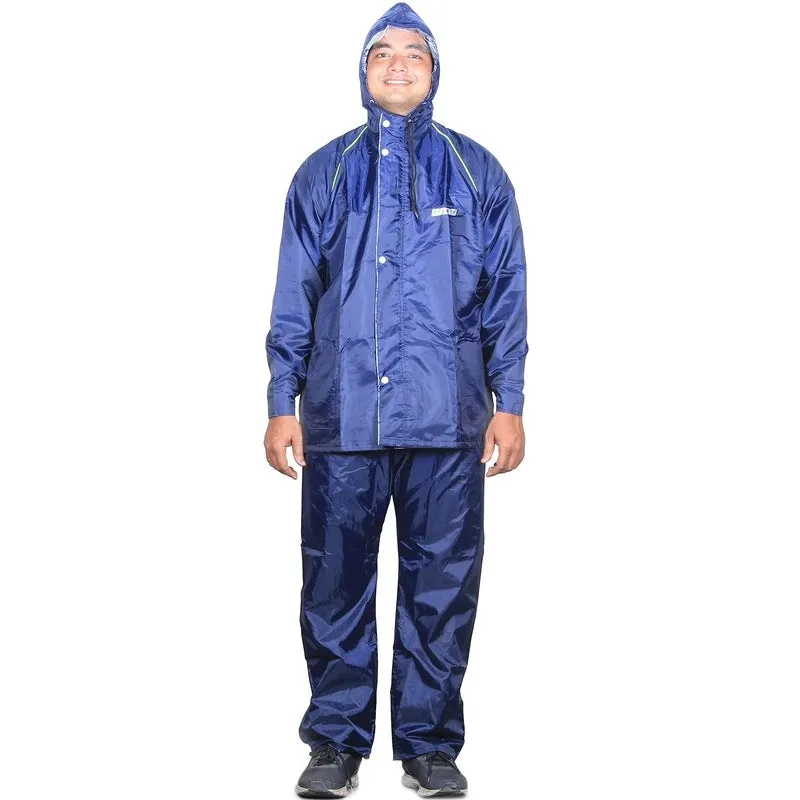Men's Reversible Waterproof Raincoat - Hooded, Reflective | Set of Top and Bottom | X-Large | Blue