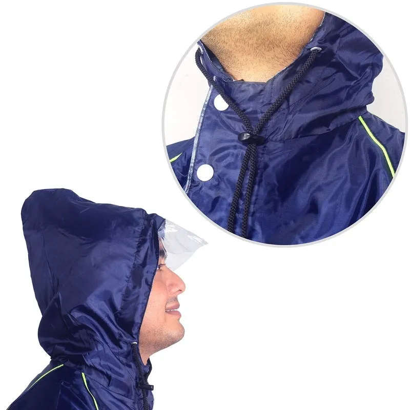 Men's Reversible Waterproof Raincoat - Hooded, Reflective | Set of Top and Bottom | X-Large | Blue