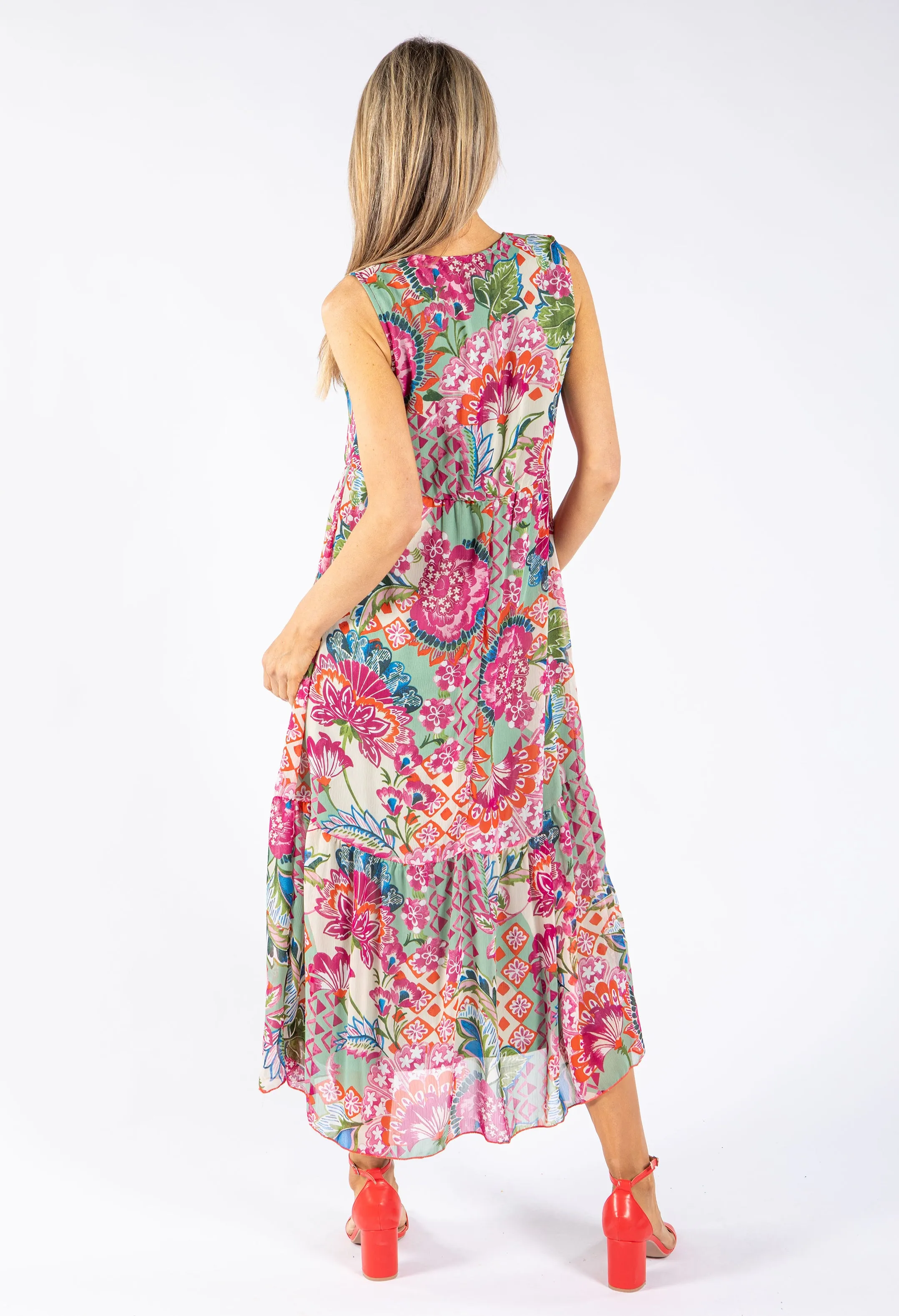 Mixed Print Tiered Dress