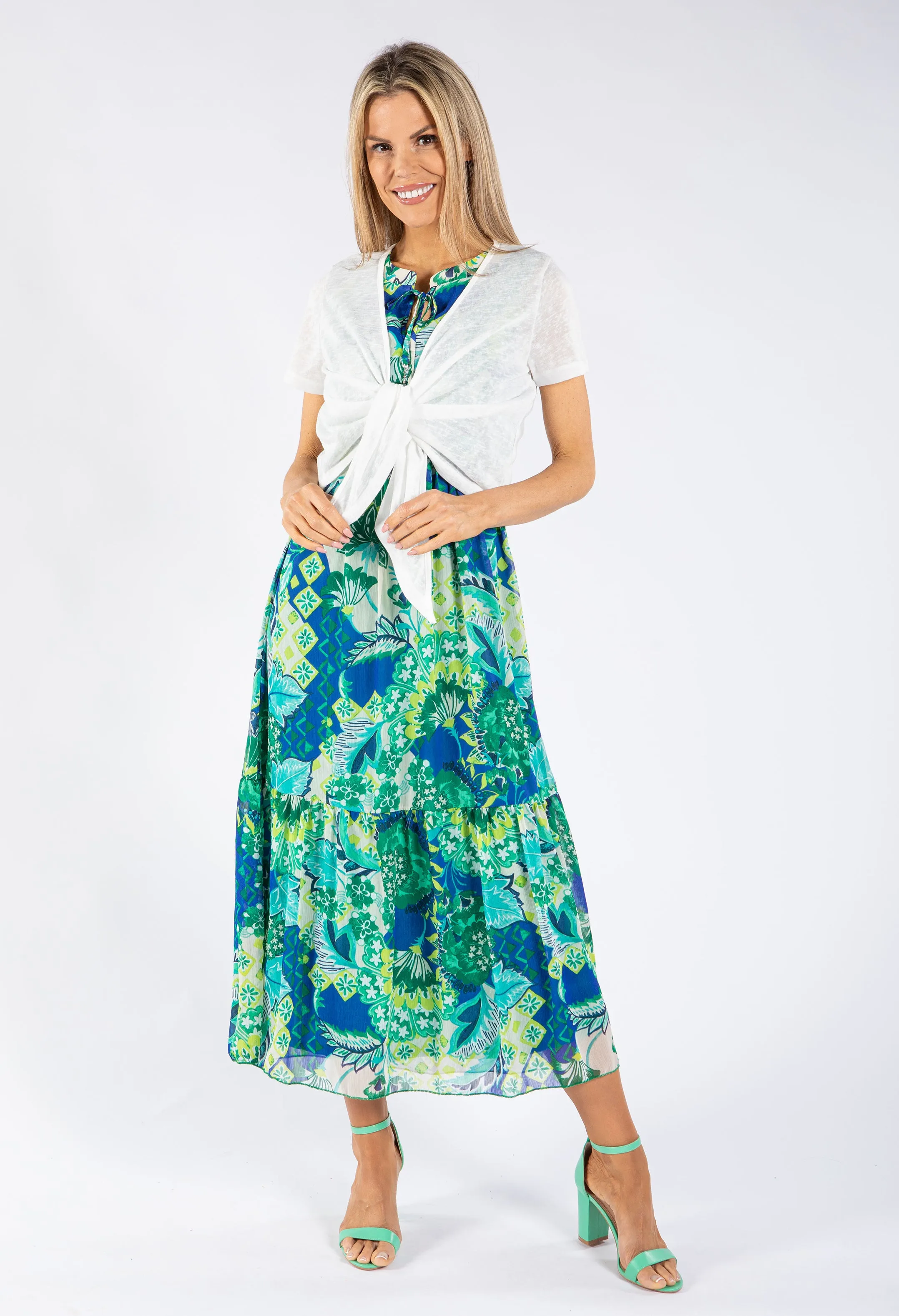 Mixed Print Tiered Dress