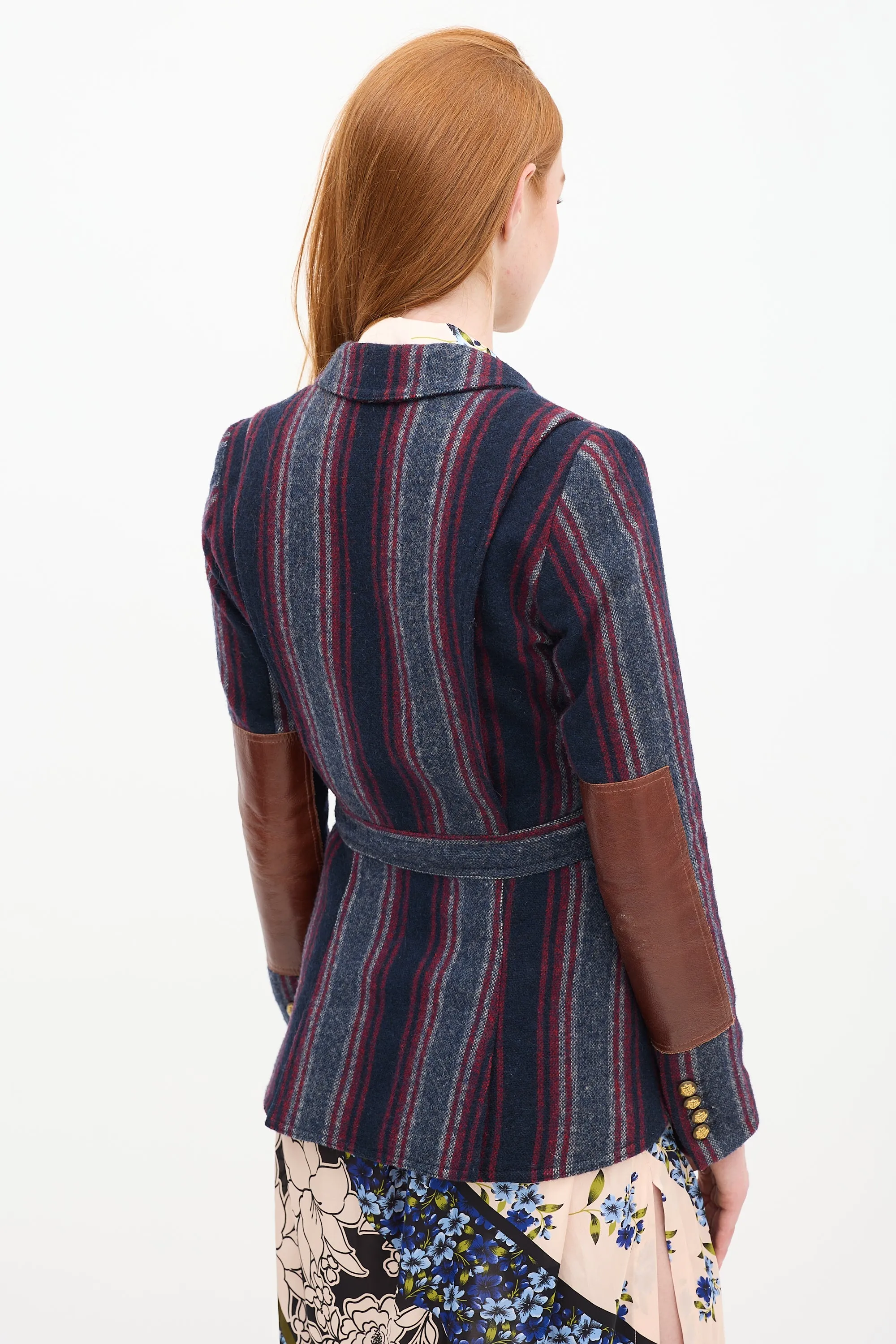 Navy & Red Wool Striped Blazer