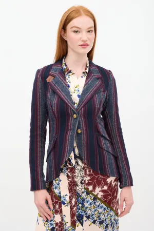 Navy & Red Wool Striped Blazer