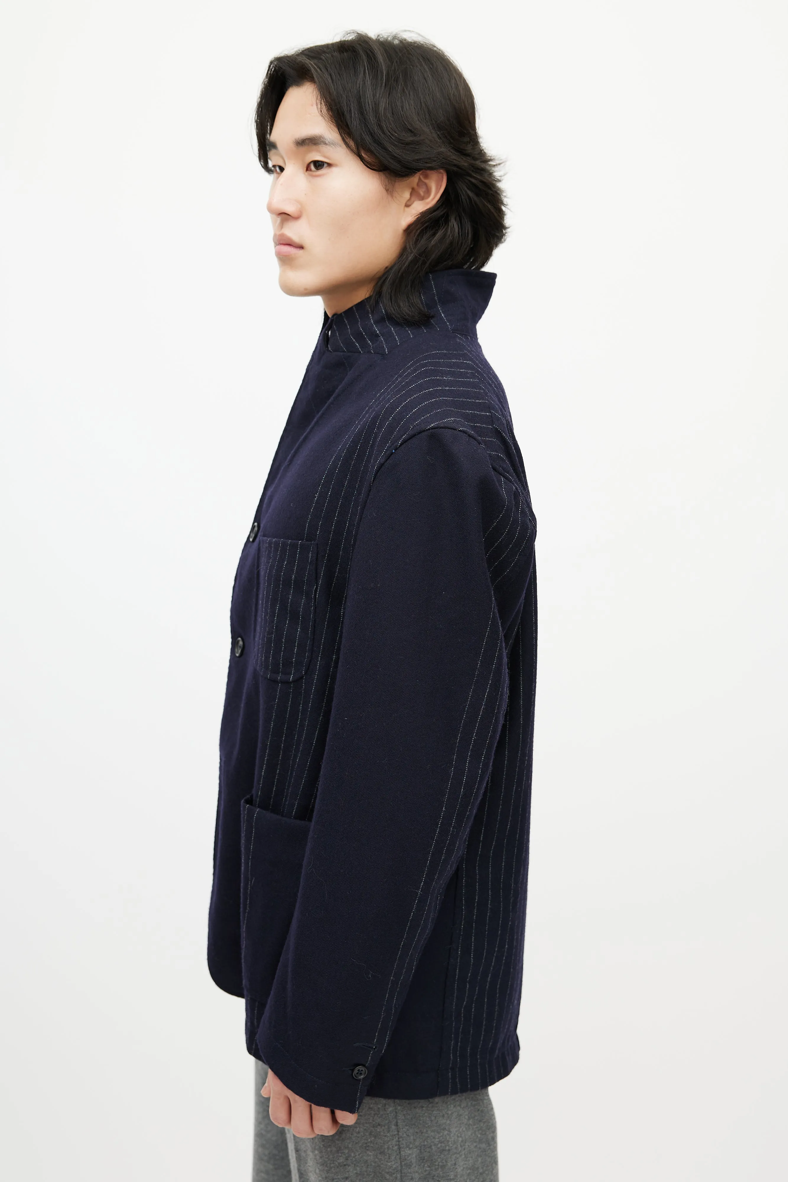 Navy & White Wool Striped Blazer
