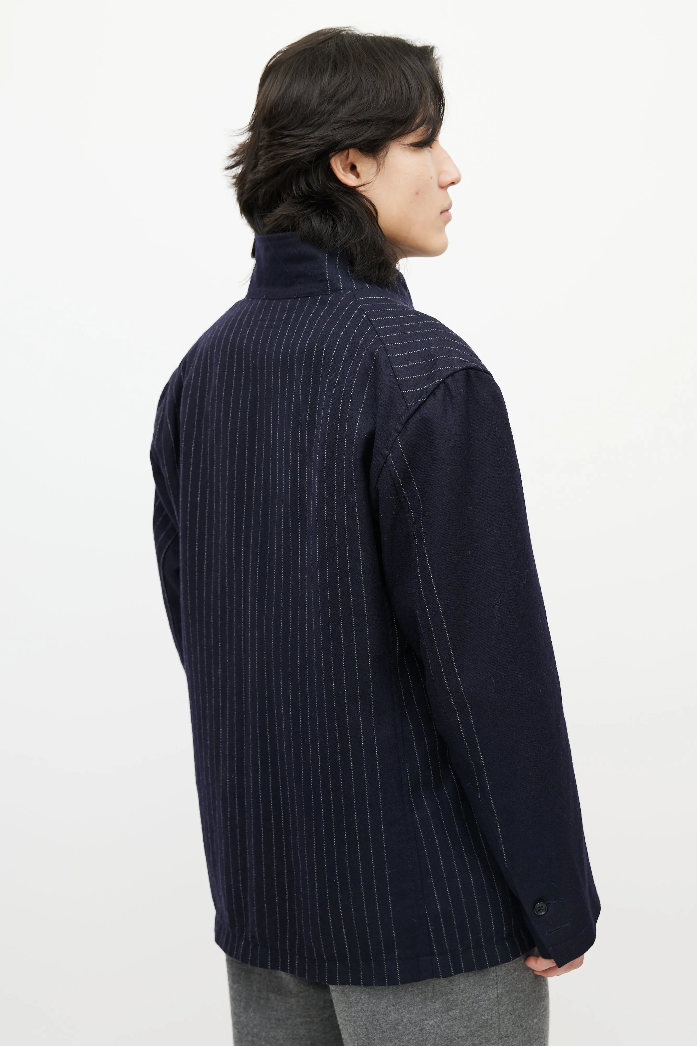 Navy & White Wool Striped Blazer