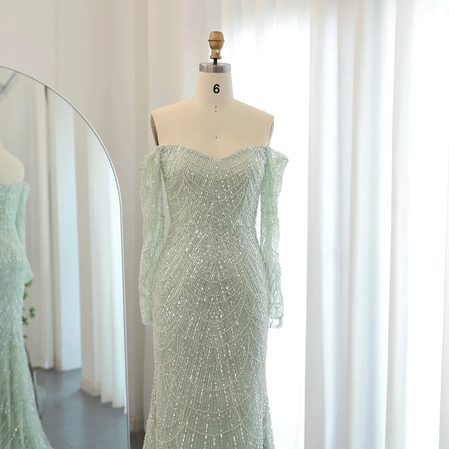 Off the Shoulder Mermaid Long Sleeves Party Gowns