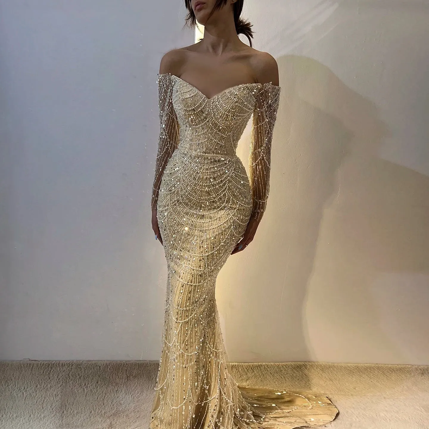 Off the Shoulder Mermaid Long Sleeves Party Gowns