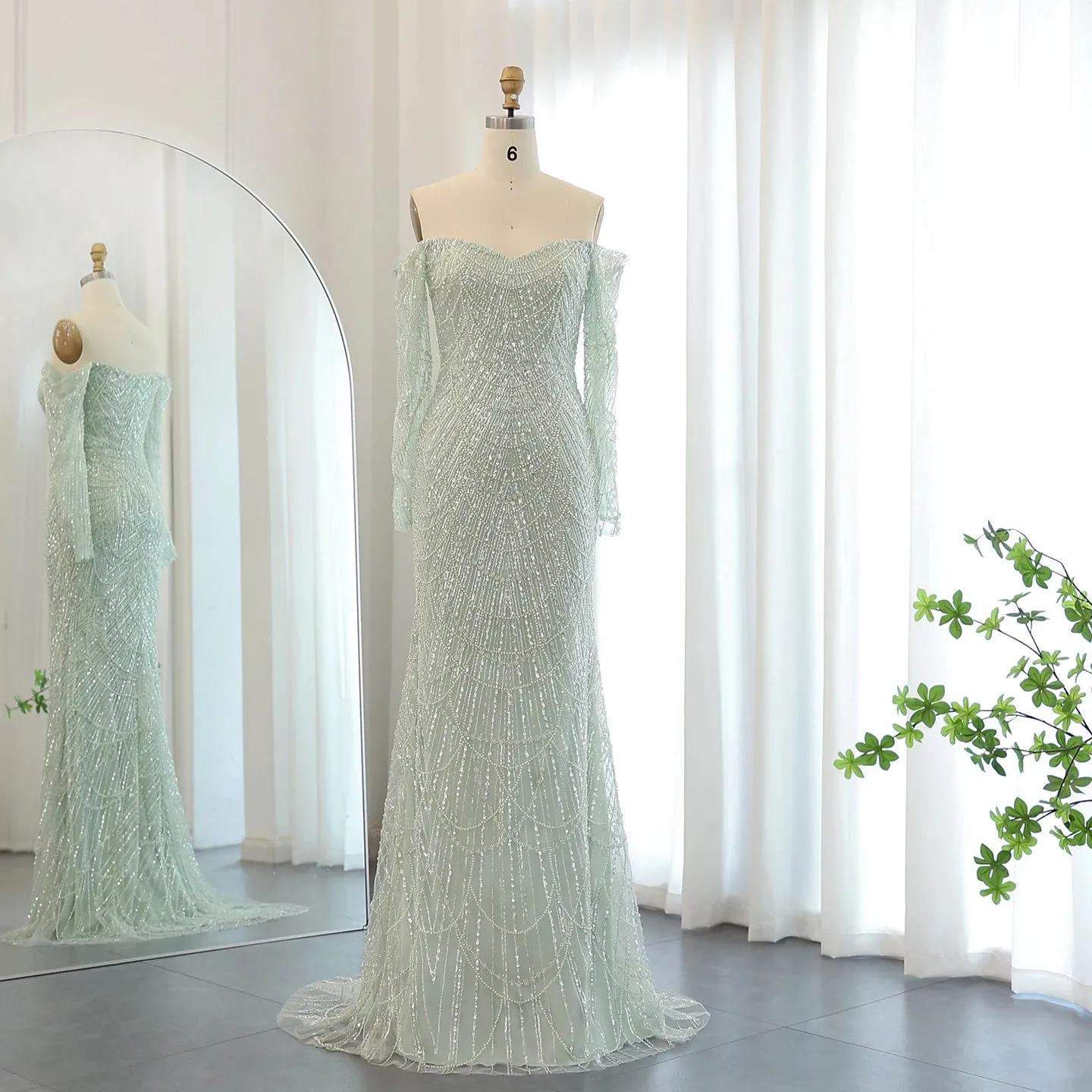 Off the Shoulder Mermaid Long Sleeves Party Gowns