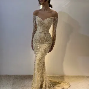 Off the Shoulder Mermaid Long Sleeves Party Gowns