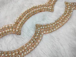 Peach Fancy Pearl And Stone Embellished Trim