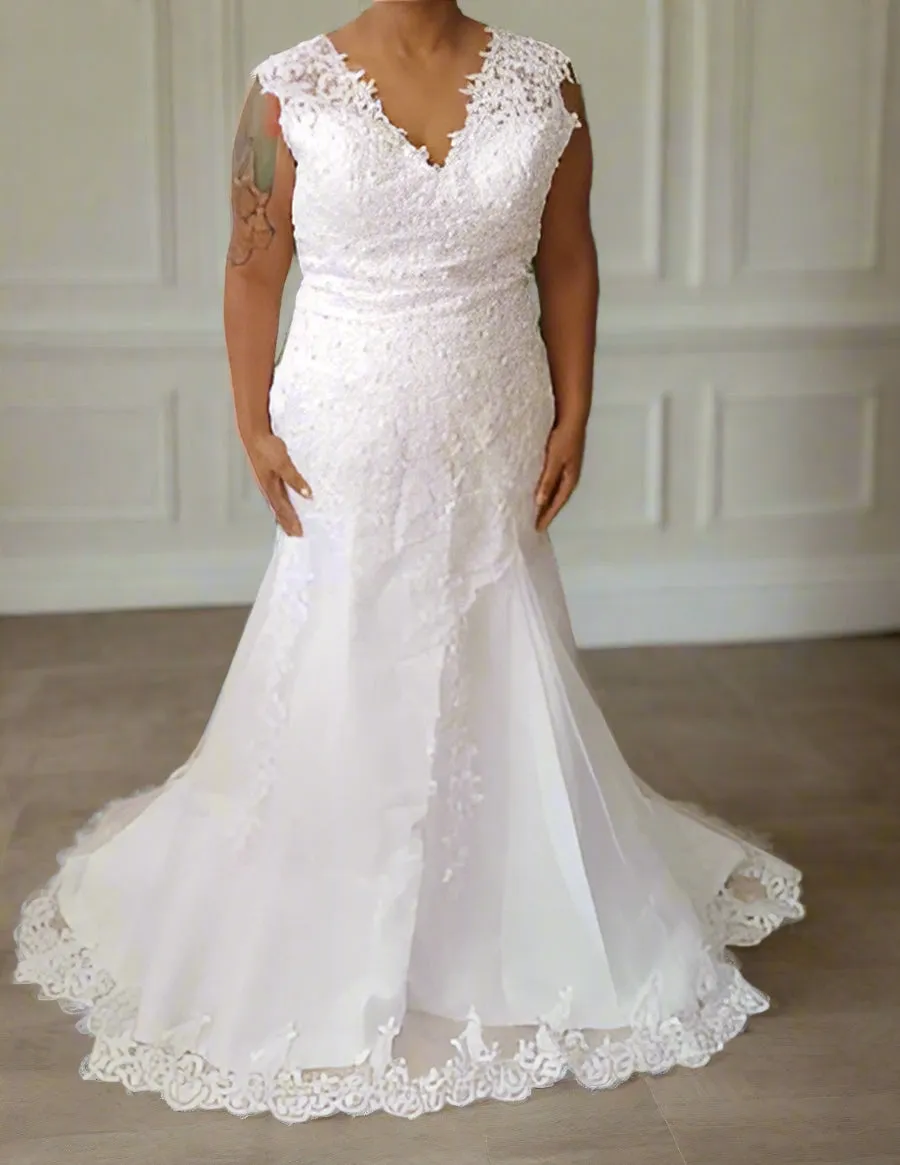 Pearled Applique Trumpet Wedding Gown All Sizes