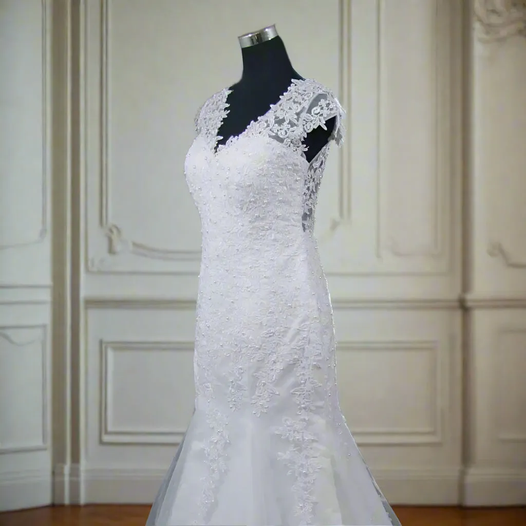 Pearled Applique Trumpet Wedding Gown All Sizes