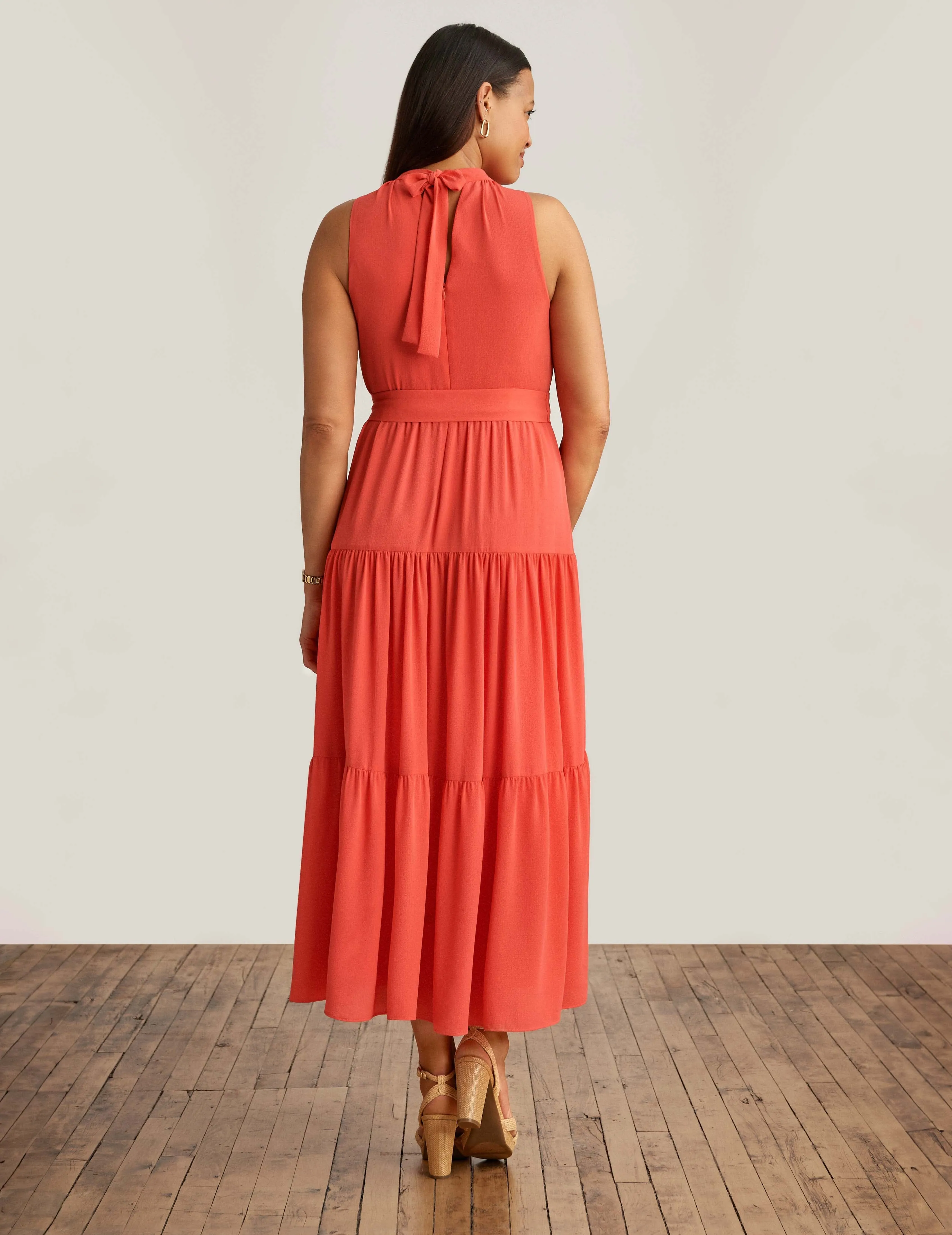 Petite Tiered Tie Neck Maxi Dress