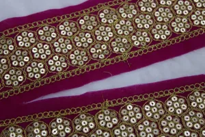 Pink Floral Sequins Work Embroidered Border