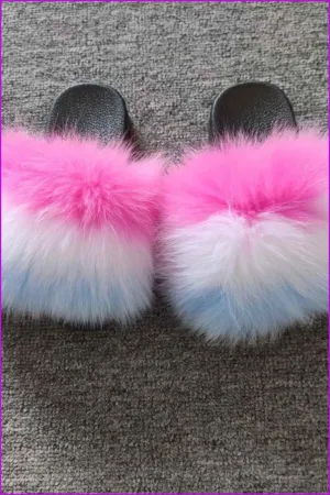Pink White Blue Kids Fluffy Slides #4 F923