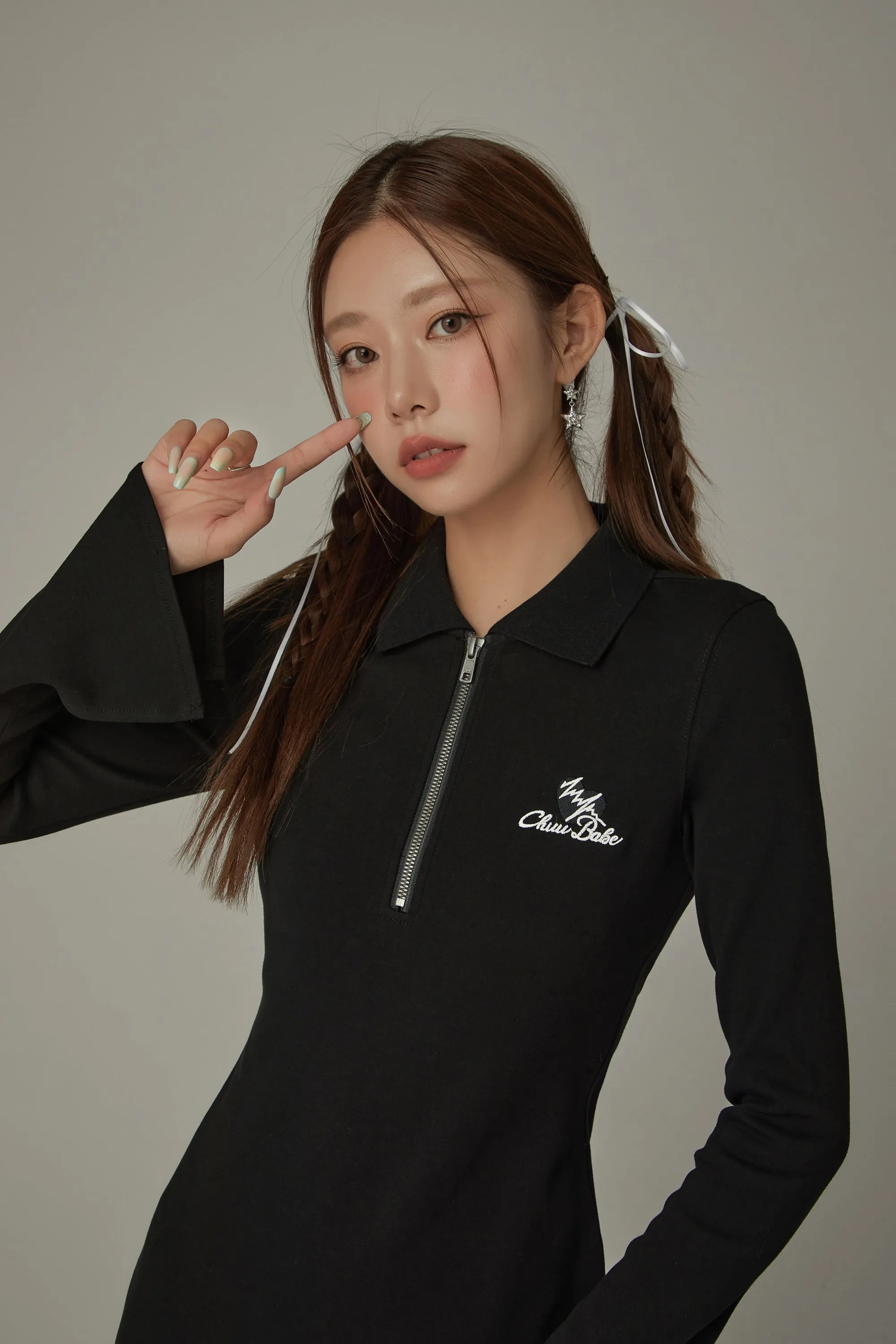 Polo Neck Embroidered Dress