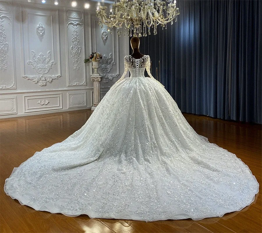 Princess Long Sleeve Ballgown Wedding Dress