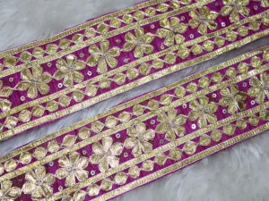Purple Floral Gota Work Embroidered Border