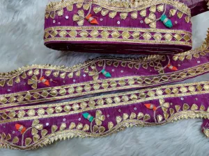 Purple Traditional Gota Work Embroidered Border