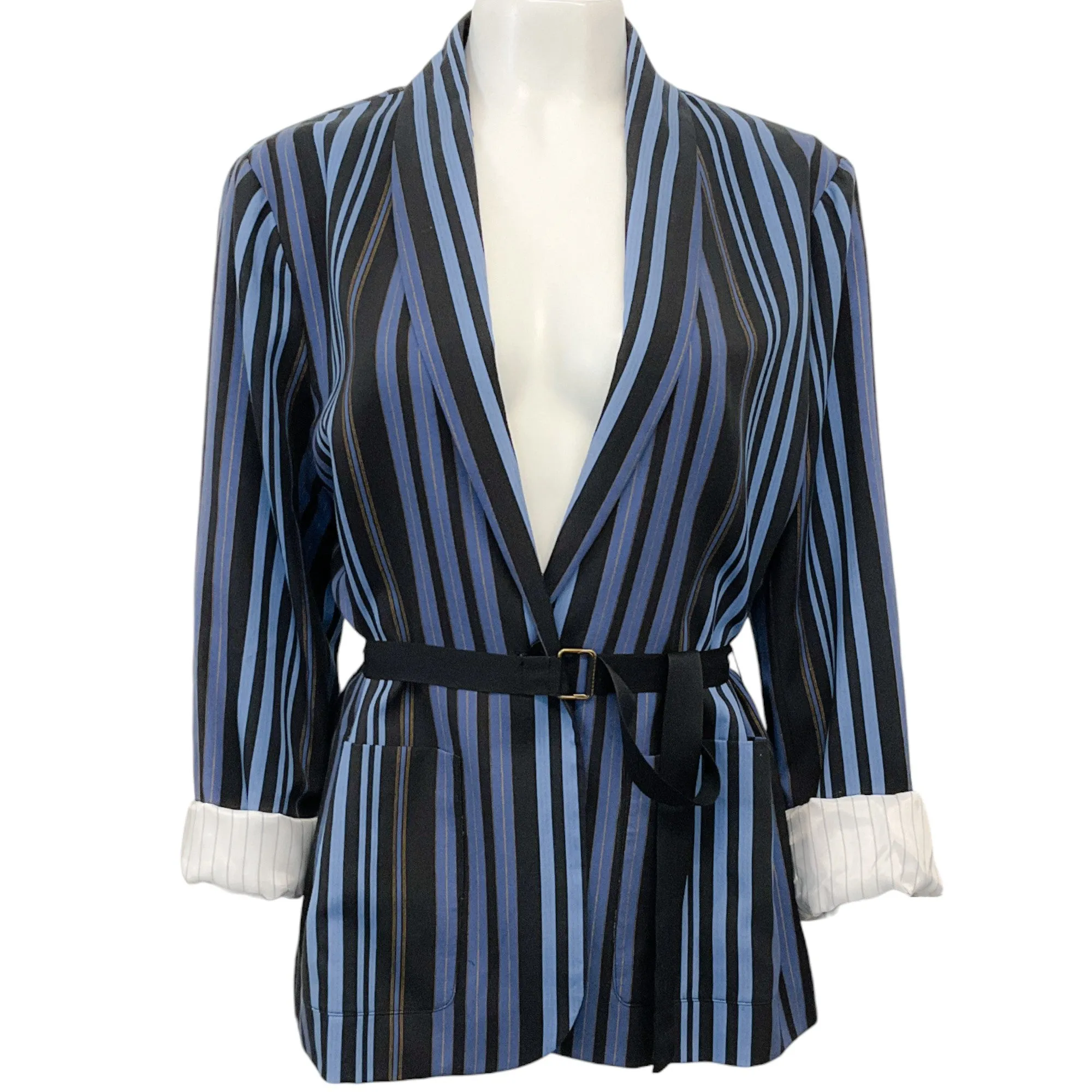 Raquel Allegra Sea Blue Striped Jai Jacket