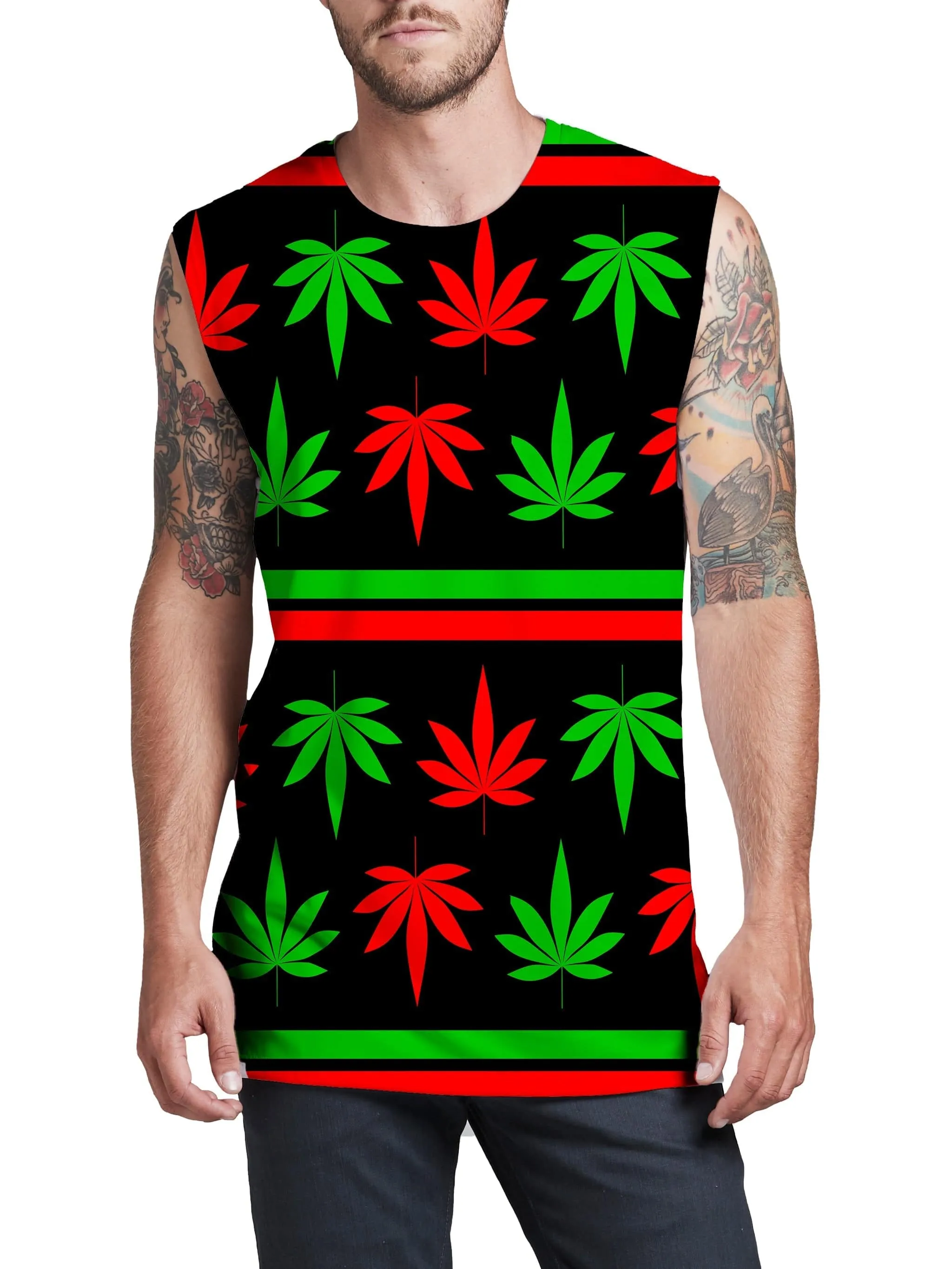 Red And Green Festive Bud Men's Muscle Tank