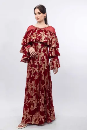 Red Tiered Sleeve Gown
