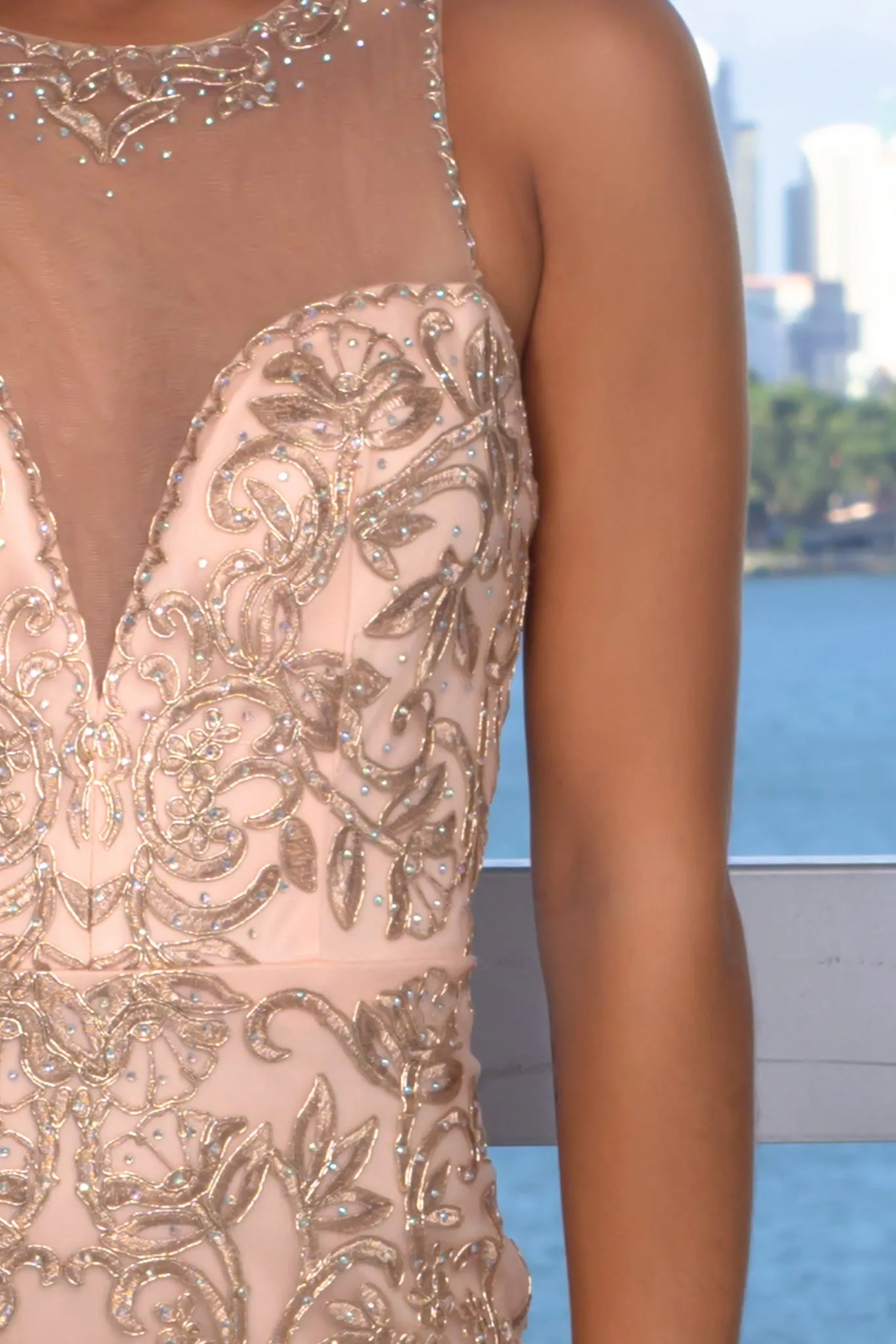 Rose Gold Embroidered Maxi Dress