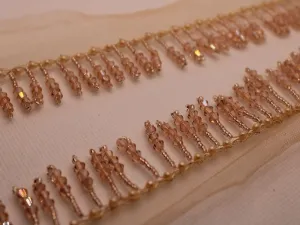 Rose Golden Beads Handwork Fringe Lace