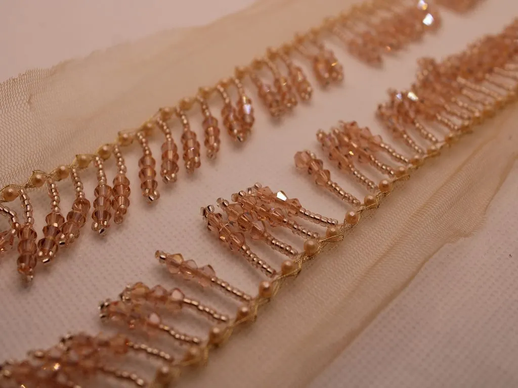 Rose Golden Beads Handwork Fringe Lace