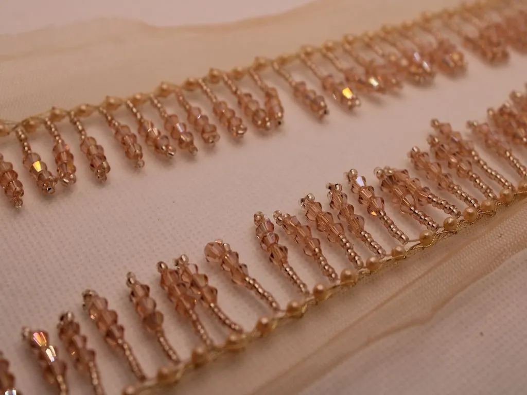Rose Golden Beads Handwork Fringe Lace