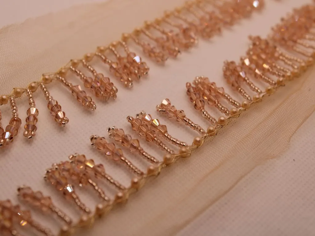 Rose Golden Beads Handwork Fringe Lace
