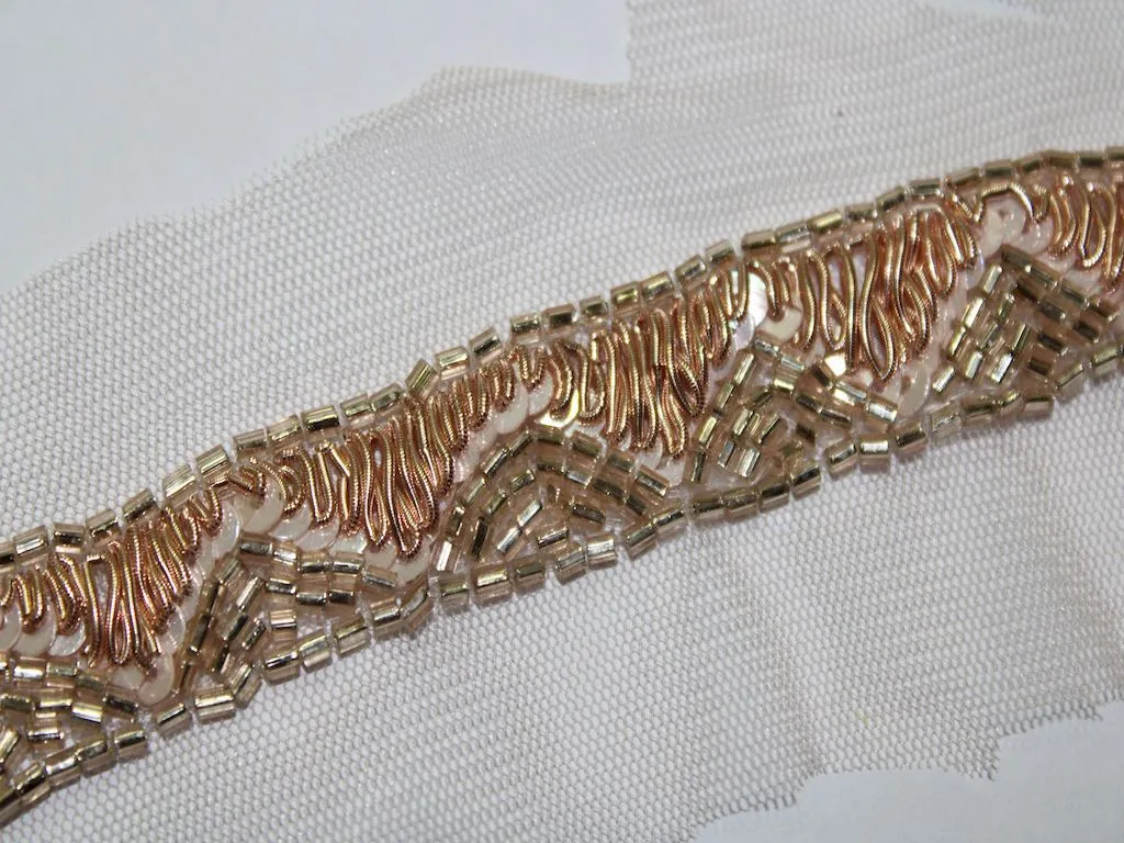 Rose Golden Fancy Beads Work Embroidered Border