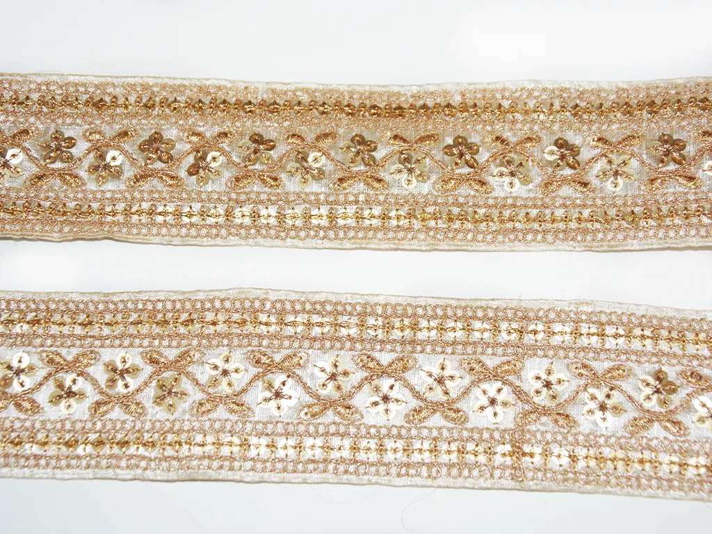 Rose Golden Sequins & Zari Embroidered Lace